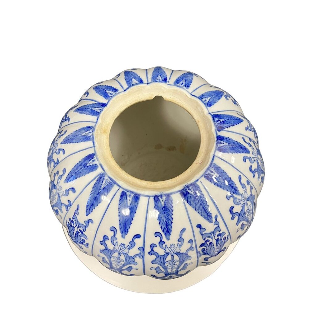 Blue & White Floral Ceramic Vase With Intricate Detailing Decorative Home Accent - Picture 12 of 12